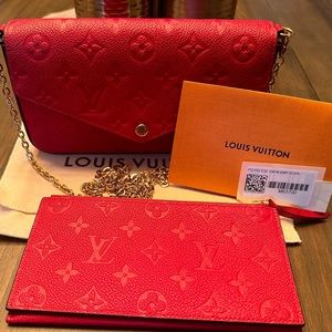 Authentic Louis Vuitton Félicie Pouchette in Scarlet